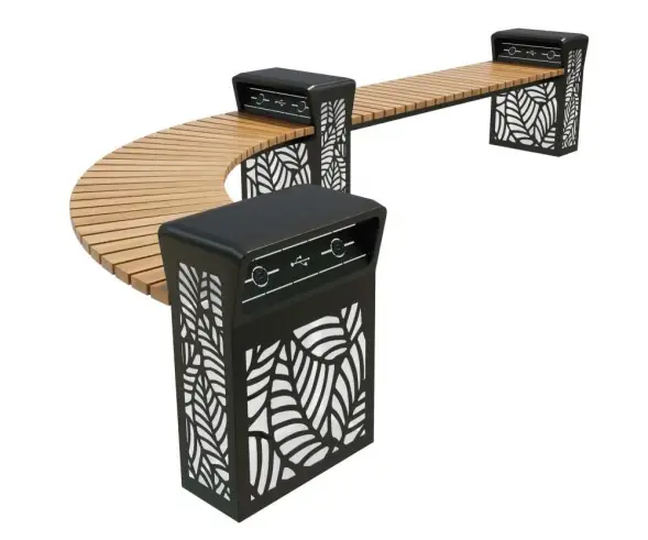 Скамейка стальная «Полтава» с зарядкой для телефонов 2,0 м (2 опоры)