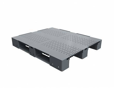 Паллет (поддон) пластиковый усиленный перфорированный на 3-х полозьях, 1200х1000х150 мм, серый [02.114.91.PEF.T20X]