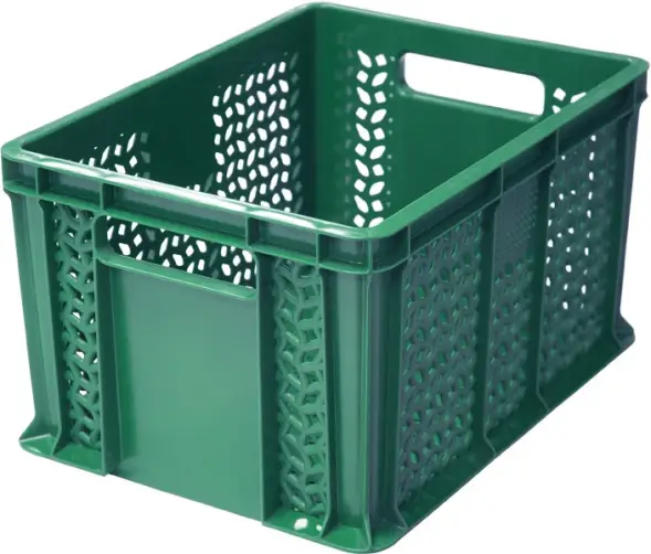 Ящик пластиковый перфорированный, 400×300×230 мм, 21.6 л, зелёный [703.01.01]