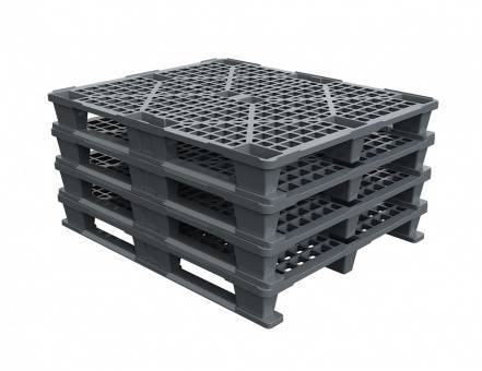 Паллет (поддон) пластиковый перфорированный на 2-х полозьях, 1200х1000x150 мм, серый [02.112.91.С71/2]