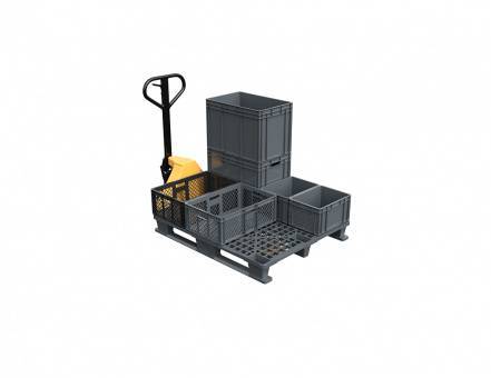 Паллет (поддон) пластиковый перфорированный на 2-х полозьях, 1200х1000x150 мм, серый [02.112.91.С71/2]