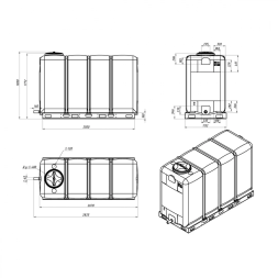 Емкость KR 4000л с 1 патрубком 63 мм белая с откидной крышкой в обрешетке (полный слив)