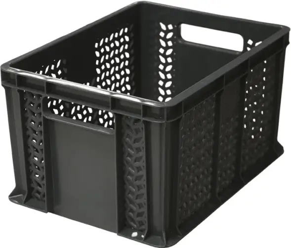 Ящик пластиковый перфорированный, 400×300×230 мм, 21.6 л, чёрный [703.02.01]