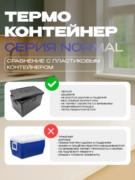 Термоконтейнер TERMOBOX Бытовой Normal, 46 л, 600х400х320 мм, 40кг/м3