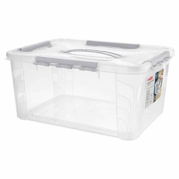 Ящик для хранения универсальный с замками и ручкой Grand box, 15,3л, светло-серый