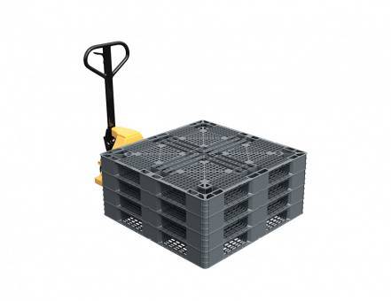 Паллет (поддон) пластиковый перфорированный на 3-х полозьях, 1050х1050х120 мм, серый [02.111.91]