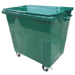 Металлический контейнер Waste Box 0,8 куб. м радиусный угол с крышкой и на колесах Зеленый