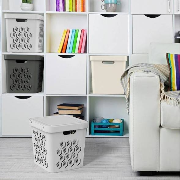 Ящик с крышкой универсальный Deluxe, 286x286x286 мм, 18л, светло-серый