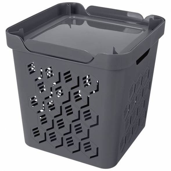 Ящик с крышкой универсальный Deluxe, 286x286x286 мм, 18л, серый