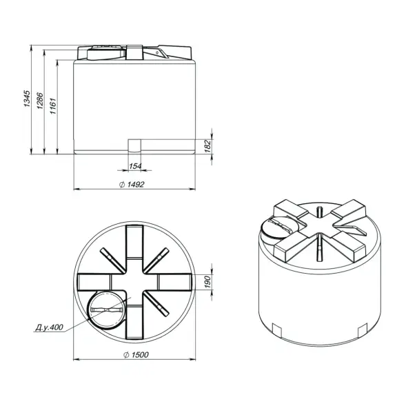 Емкость T 2000л зеленая с откидной крышкой