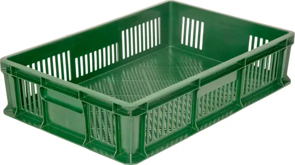 Ящик пластиковый перфорированный, 600×400×140 мм, 27 л, зелёный [705.01.02]