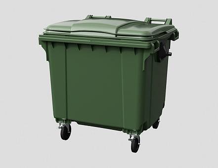 Контейнер пластиковый для мусора (ТБО/ТКО) с крышкой на колесах, 1100 л