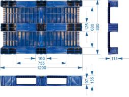 Паллет (поддон) пластиковый сплошной на 3-х полозьях, 1200x800х150 мм, желтый [1200800150-02]