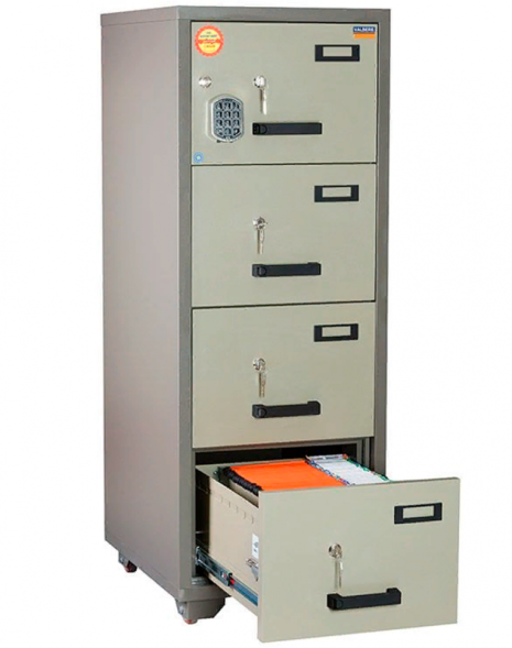 Шкаф металлический картотечный (картотека) огнестойкий VALBERG FC 4E-KK, A4, 4 ящика, 1500x545x653 мм