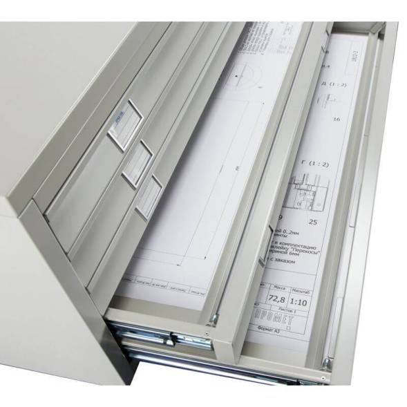 Шкаф металлический картотечный (картотека) для чертежей ПРАКТИК A0-5, А0, 5 ящиков, 491x1359x927 мм