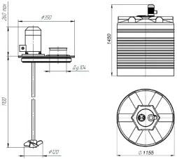 Емкость ЭВЛ 1000 синий с пропеллерной мешалкой