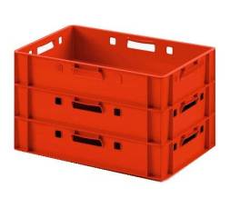 Ящик пластиковый сплошной Е1 (евроформат) для мяса глубокой заморозки, 600х400х120 мм, красный [12.421.40.PE]