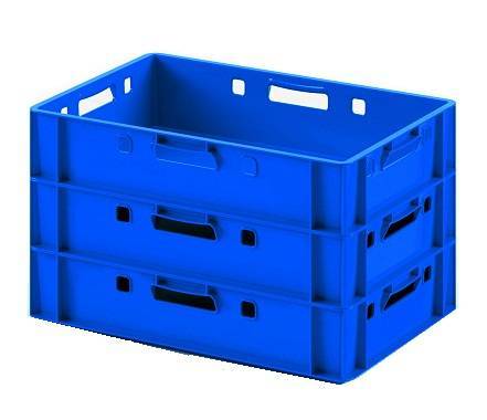 Ящик пластиковый сплошной Е1 (евроформат) для мяса глубокой заморозки, 600х400х120 мм, синий [12.421.40.PE]