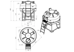 Емкость ЦКТ 3000 л с патрубком 110мм с фланцем под плотность до 1,2 г/см3 белая в обрешетке с лестницей