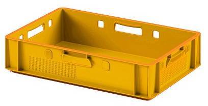 Ящик пластиковый сплошной Е1 (евроформат) для мяса глубокой заморозки, 600х400х120 мм, желтый [12.421.40.PE]