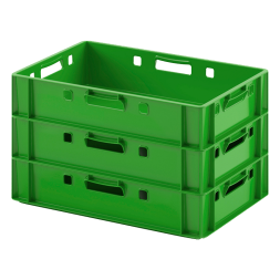 Ящик пластиковый сплошной Е1 (евроформат) для мяса глубокой заморозки, 600х400х120 мм, зеленый [12.421.40.PE]