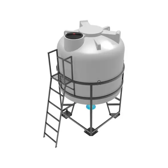 Емкость ЦКТ 5000 л с патрубком 160мм с фланцем под плотность до 1,5 г/см3 белая в обрешетке с лестницей